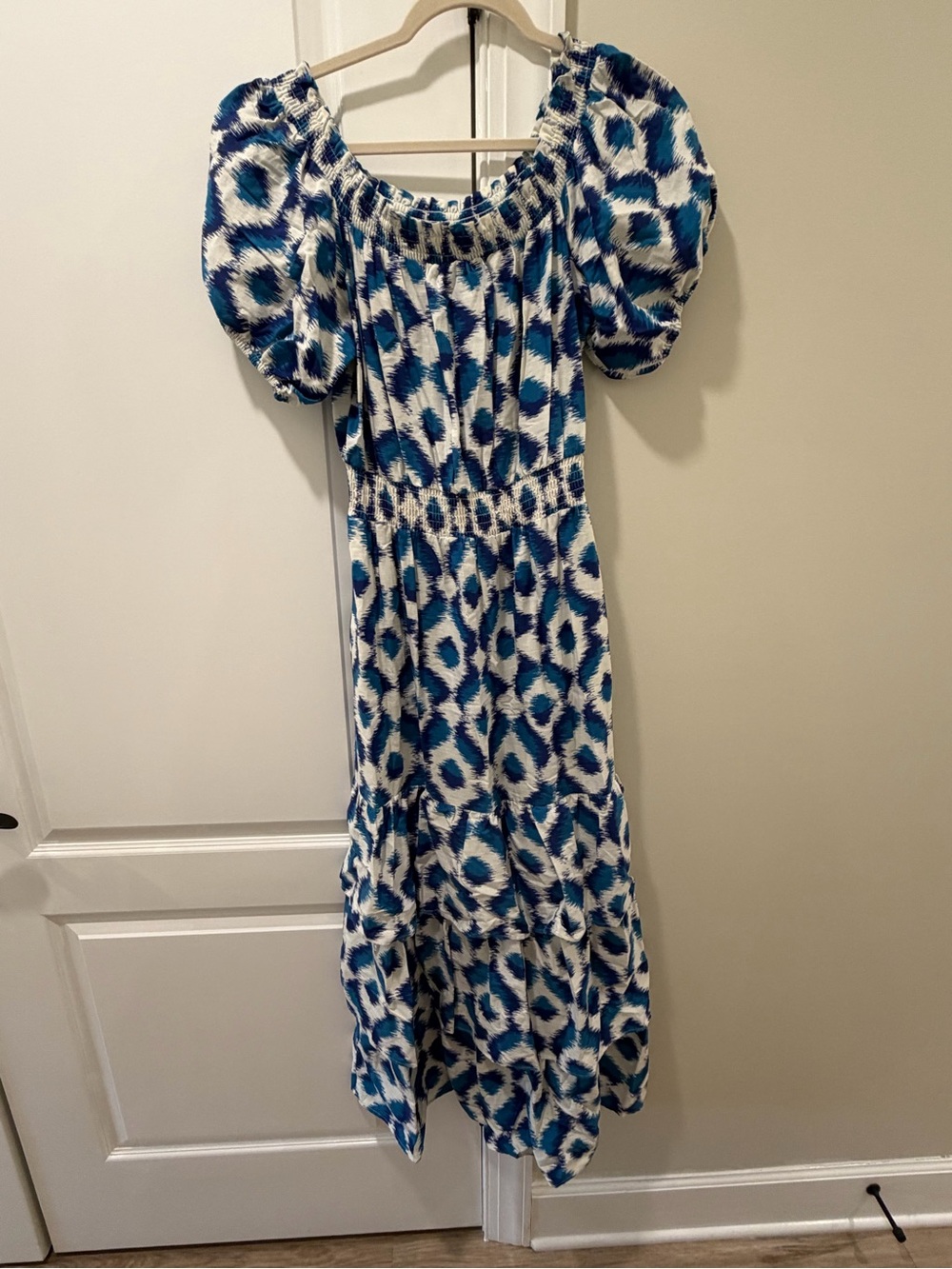 Knox Rose Blue and White Ikat Midi Dress
